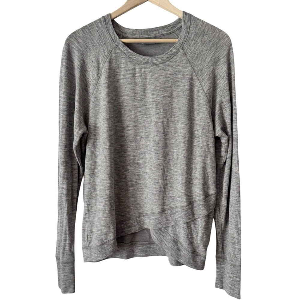 ATHLETA Criss Cross Sweatshirt Large L Black Nirvana Fabric Tulip Hem Pullover